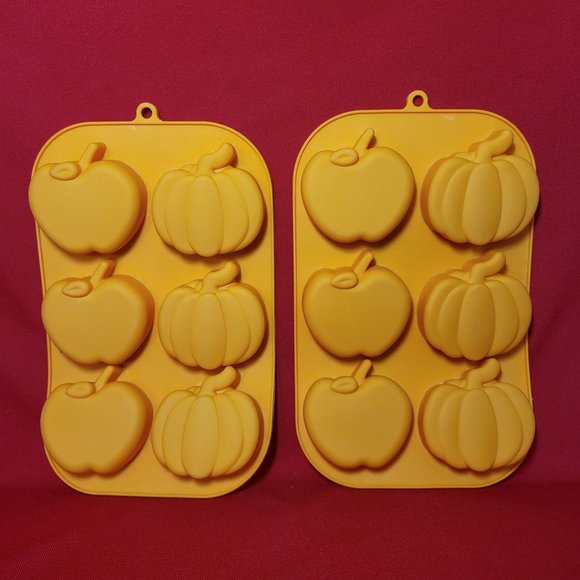 Silicon Pumpkin Apple 6 Cavity Nonstick Cake Mold Set of 2 - Picture 2 of 10